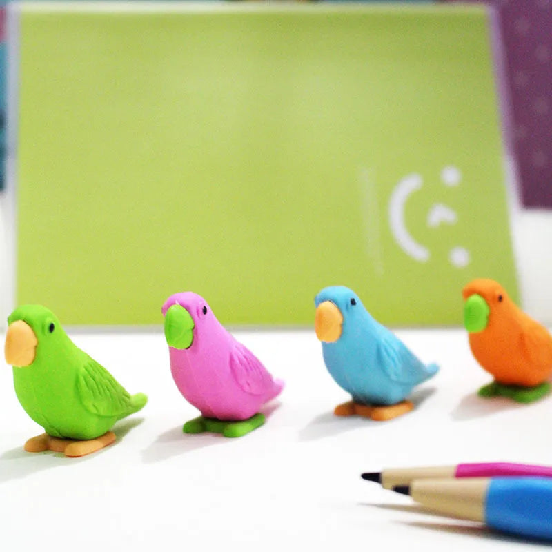 20 PCs Creative Creative Candy Color Cartoon Eraser Cute Parrot Rubber Erasers Children Kids Prizes Gift School Stationery