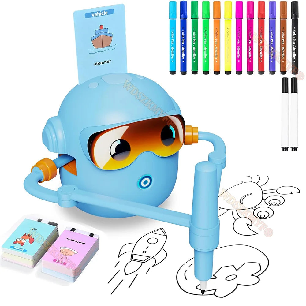 New Kids Drawing Robot Interactive Educational Auto Drawing Robot with 100 Cards for Boys Girls Preschool Learning