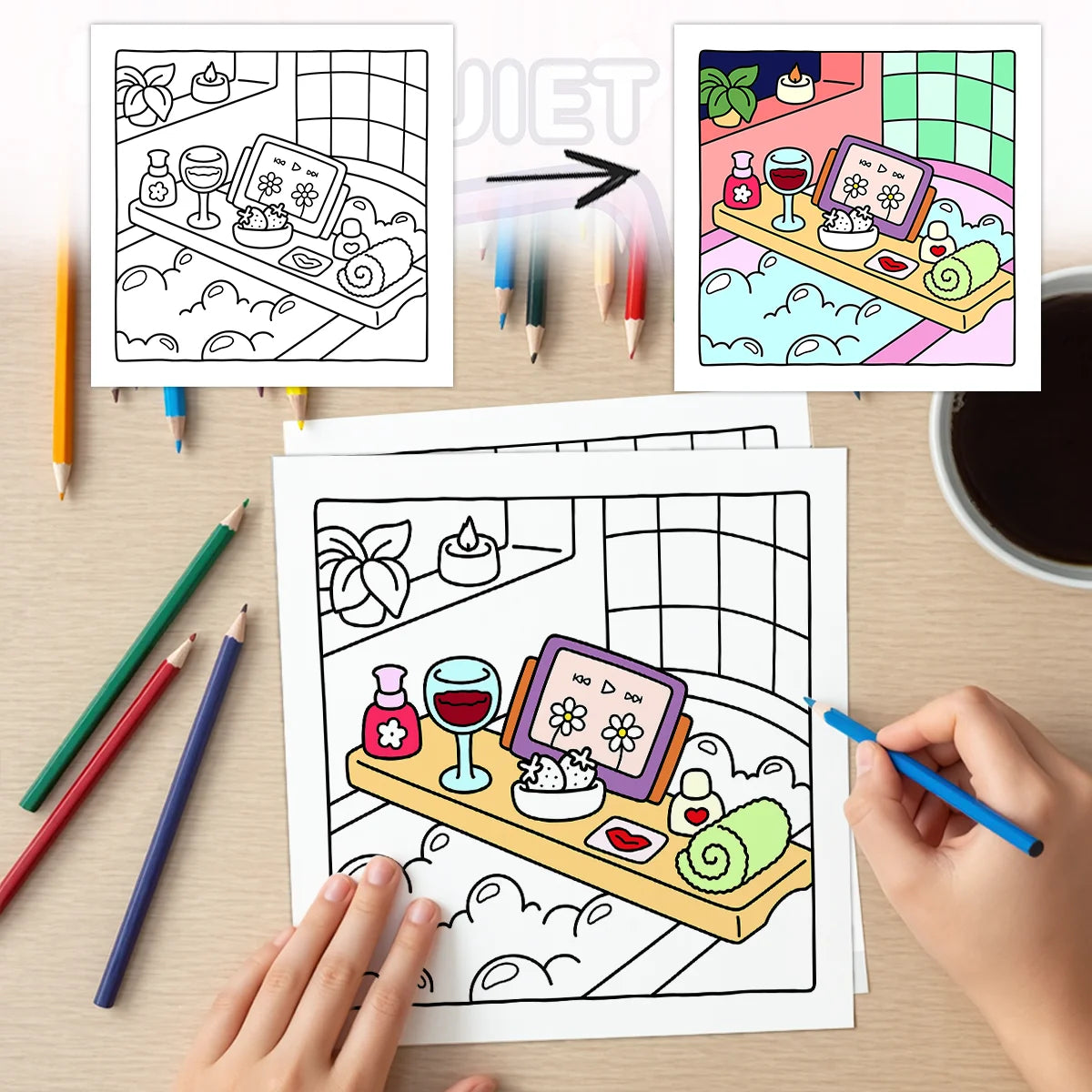 MY QUIET TIME Coloring Book 24Pages Playful Fantasy Adventures, Fun Stress - Relieving Coloring for Family Creativity at Home