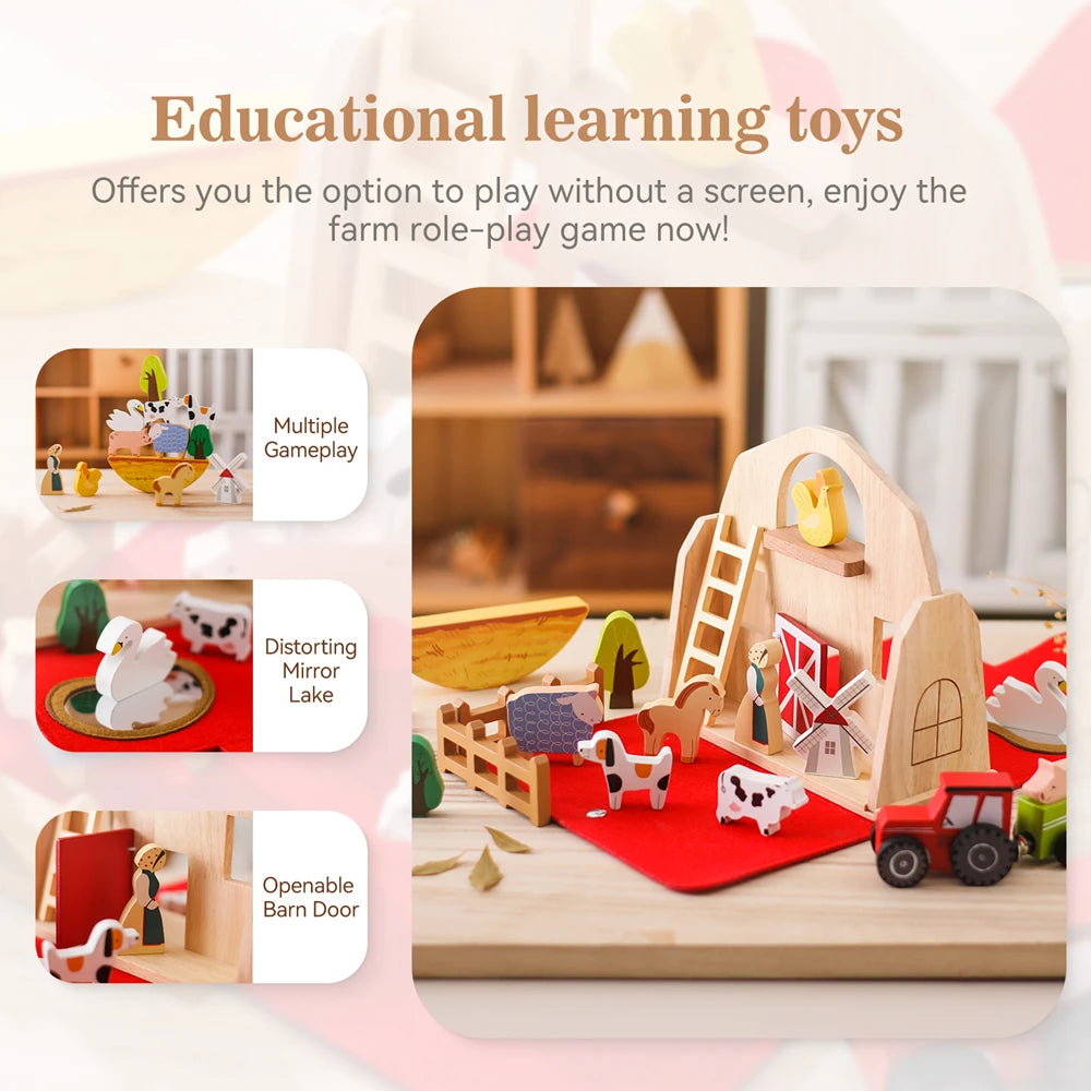 Montessori Barn Toys Baby Simulation Farm Wooden Toy Baby Education Enlightenment Scene Layout Interactive Puzzle Toy Baby Gift
