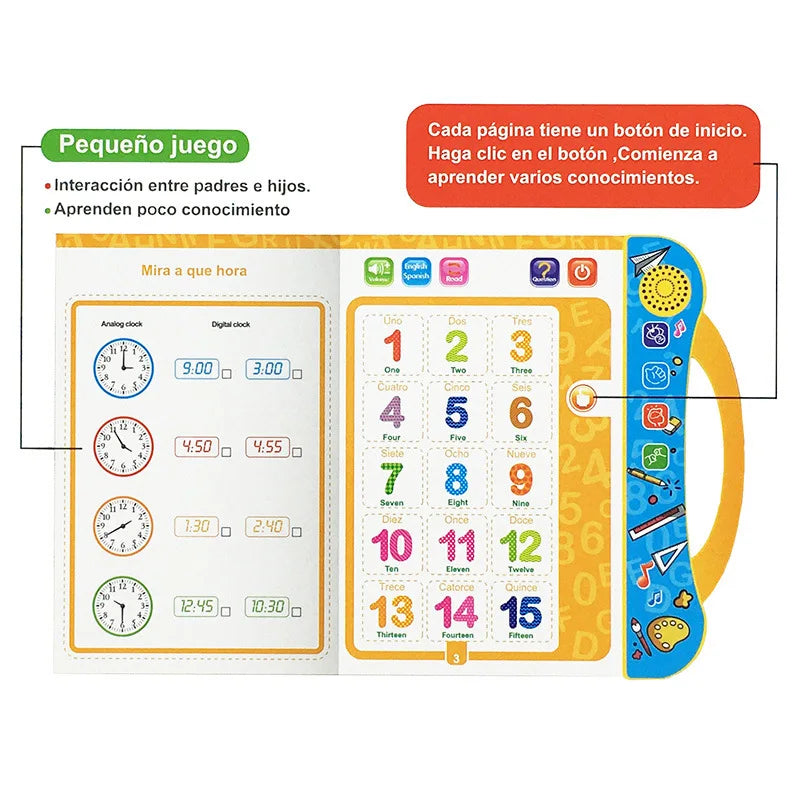 Spanish and English Kids Children Knowledge Cognitive Activity Toy Child Developmental Toy for Children Unisex