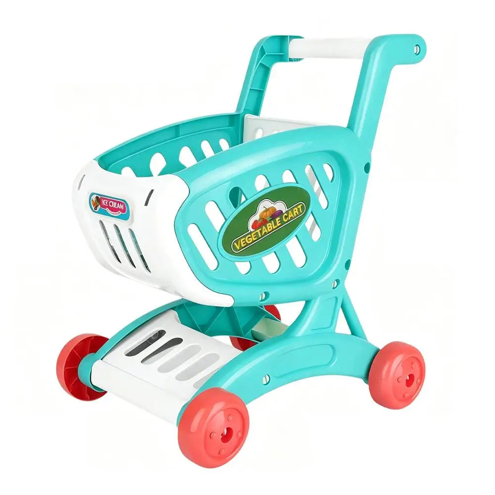 Kids Mini Shopping Cart Toy Pretend Play Kitchen Groceries Handcart Storage Basket Trolley Toy Gift for Toddler Boys Girls
