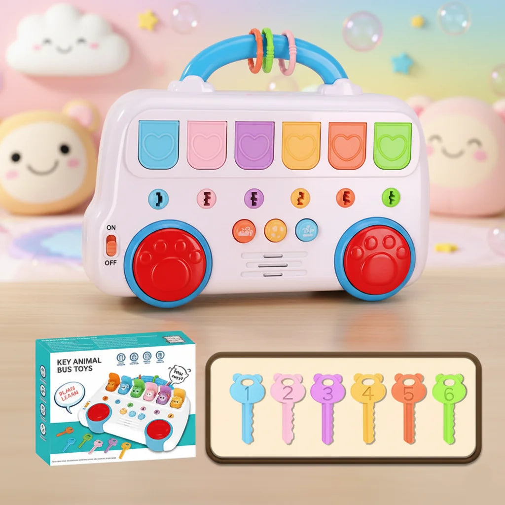 Montessori Early Education Toy, Key Matching Pop-Up Animal Bus, Sensory Development Educational Interactive Game
