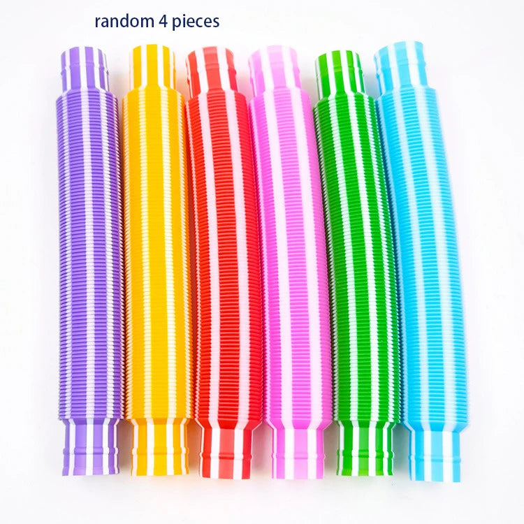 4 Pack Mini Pop Tube Sensory Fidget Toy Colorful Heavy-Duty for Construction Building Educational Toys for Stress Autism ADHD
