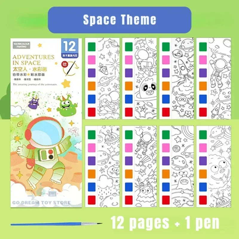 Kids Portable Watercolor Painting Book Paint With Water Brush Gouache Graffiti Picture Coloring Drawing Toys Kindergarten Gifts