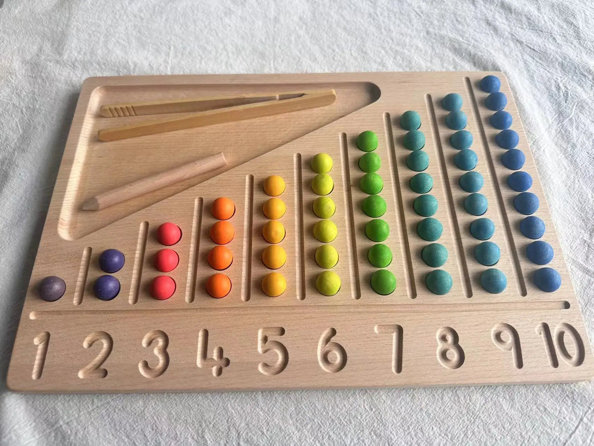 Montessori Sensory Wooden Toys Beech Caculate Semi Tray One Hundred Board with Felt Balls ALphabets Numbers Creative Play