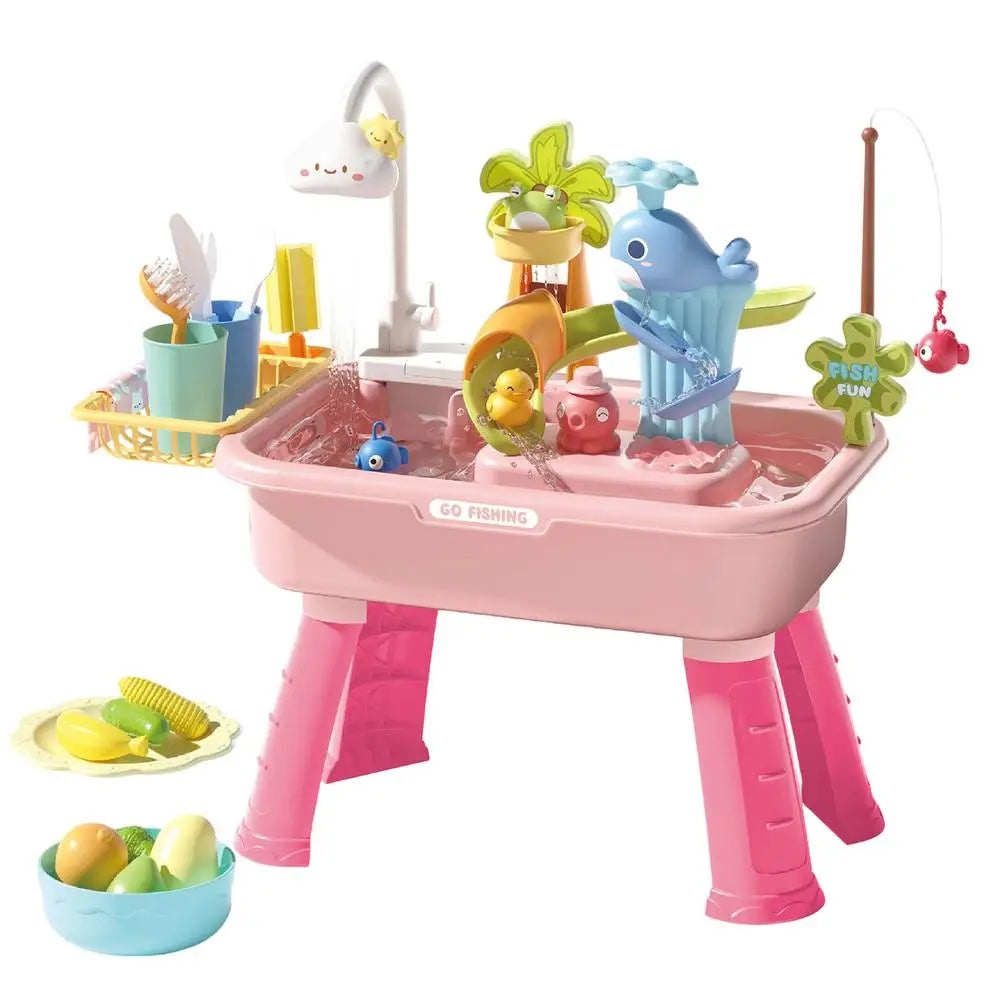 43Pcs Electric Kids Water Table Play Sink Running Water Cloud Faucet Sensory Activity Toys for Toddlers Outdoor Summer Toys