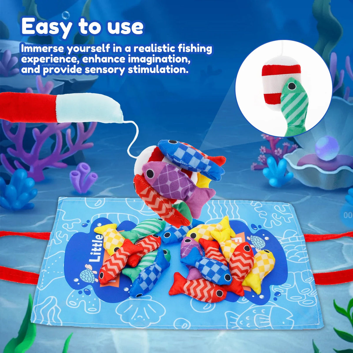 Montessori Fishing Game Soft Cloth Fishing Toys Fun Toddler Fishing Game Educational Fishing Game Set with Stackable Buckets