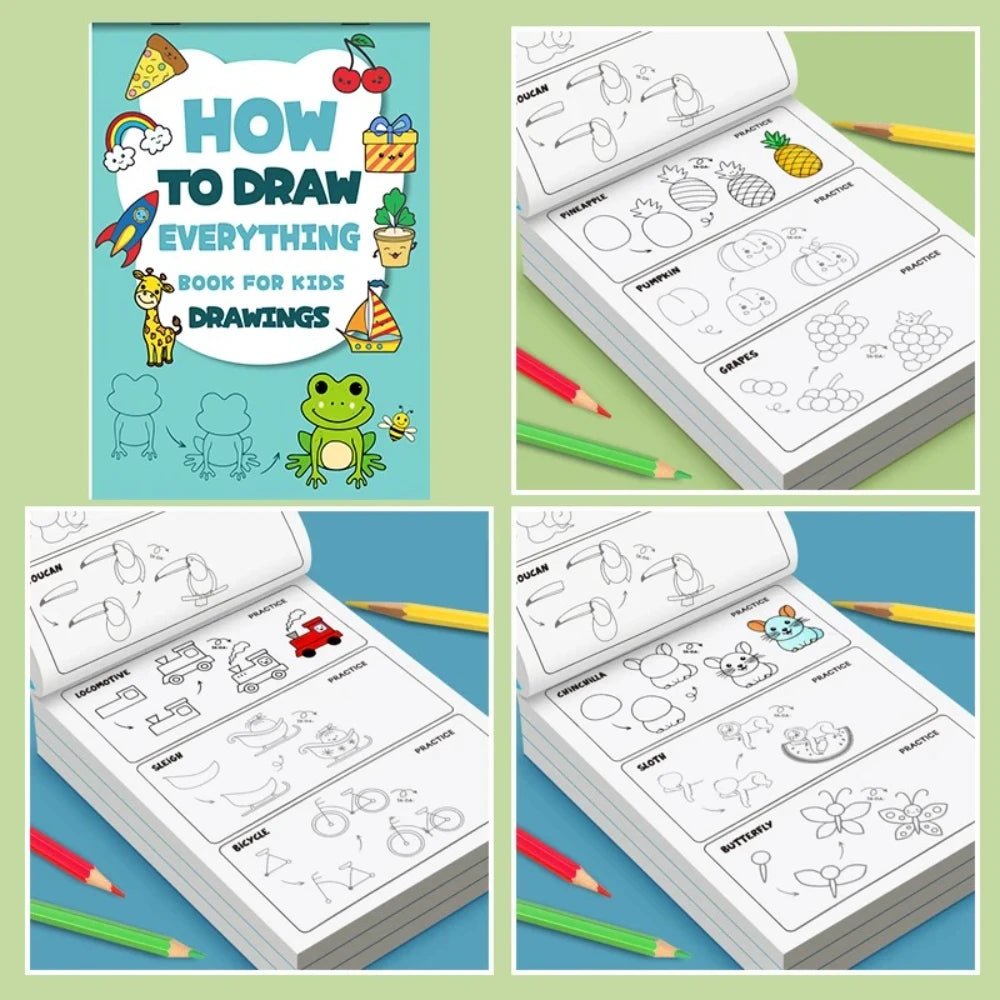Kids Step by Step Drawing Book DIY Coloring Pages Learn How to Draw Easy Tutorial Creative Art Activity Gift for Children