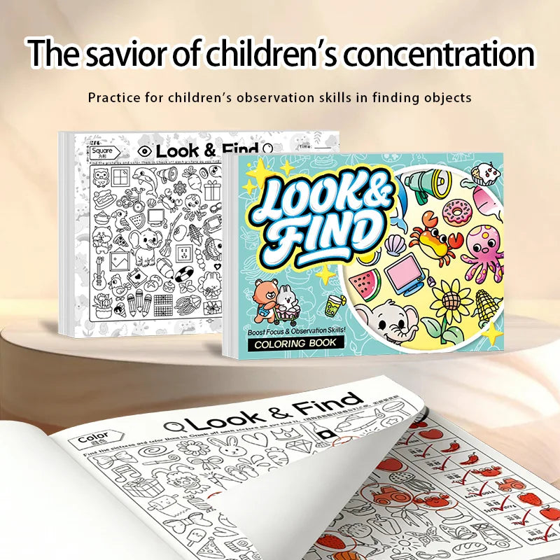 Look and Find Activity Book for Kids with Hidden Objects, Focus Attention Practice, Fun Coloring Activity Book for Home School