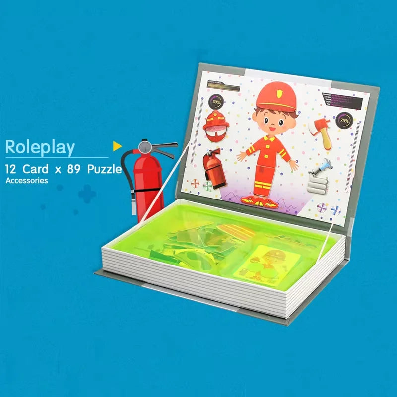 Kids Intelligent 3D Jigsaw Toys Magnetic Puzzle Book Brain Training Games Montessori Educational Toys for Xmas Toys Kids Gifts