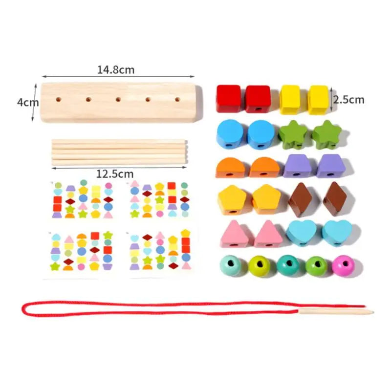 Early Learning Montessori Toys; Wooden Stacking Blocks, Lacing Beads & Shape Stacker; Amazing Sequencing Gift Ideas