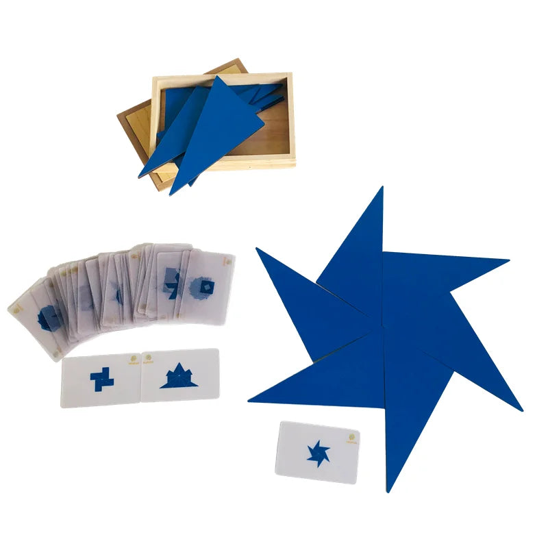 Montessori Blue Triangles Constructive Game Building Creative Toys for Kids Wooden Jigsaw Puzzle Early Childhood Education