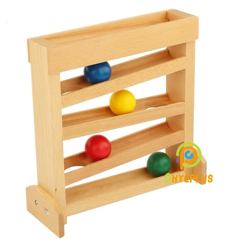 Montessori Baby Toys Sensory Activities  Wooden Ball Tracker Ball Running Dropping Game for Infant Toddler Visual Sense