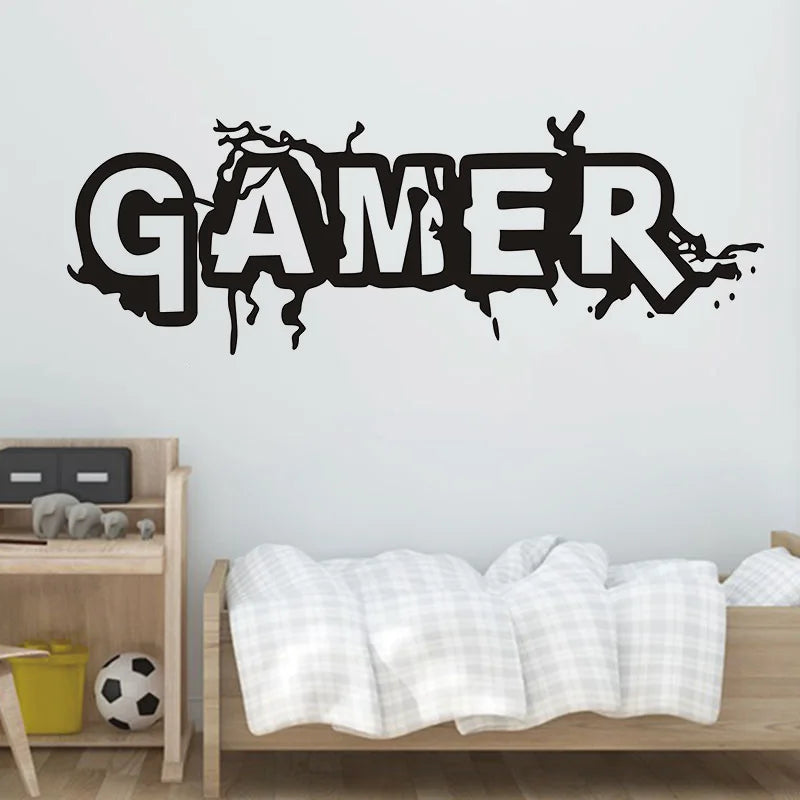 Creative Gamer crack wall sticker for kids Room Bedroom Background Decorative Painting Paper poster Removable Carved Stickers