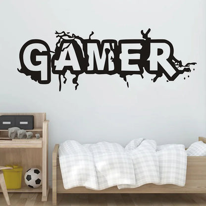Creative Gamer crack wall sticker for kids Room Bedroom Background Decorative Painting Paper poster Removable Carved Stickers