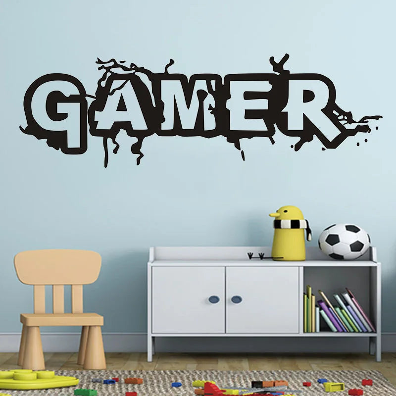Creative Gamer crack wall sticker for kids Room Bedroom Background Decorative Painting Paper poster Removable Carved Stickers
