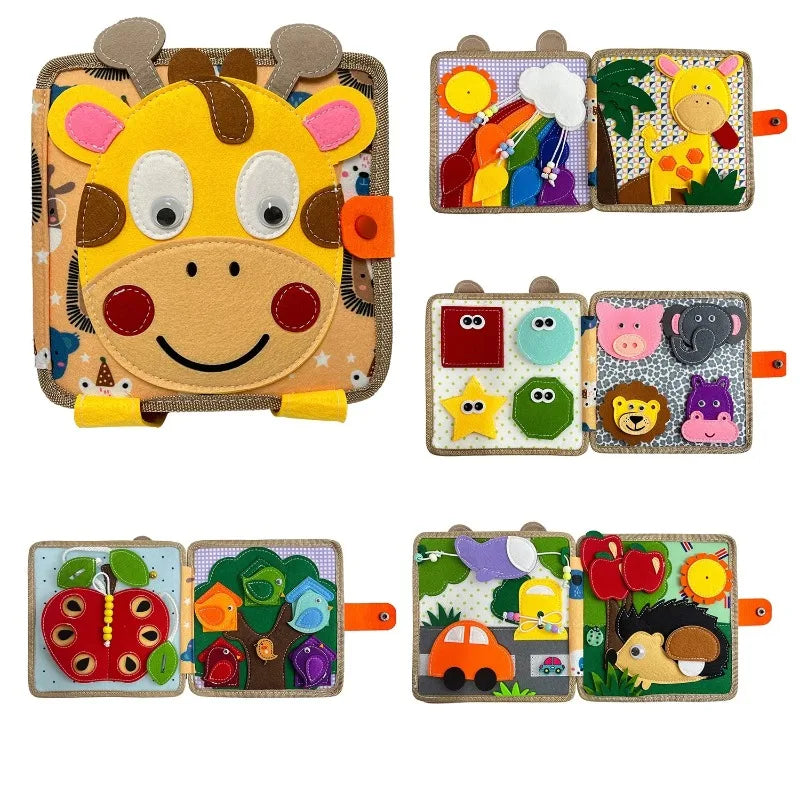 Montessori Giraffe Busy Board Preschool Learning Educational Busy Book Sensory Quiet Book Travel Toy for Baby Kids 3 4Years Old