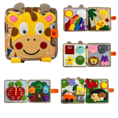 Montessori Giraffe Busy Board Preschool Learning Educational Busy Book Sensory Quiet Book Travel Toy for Baby Kids 3 4Years Old