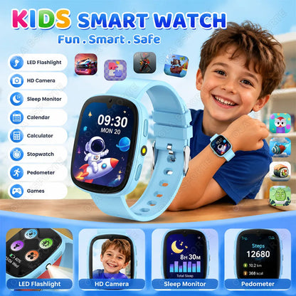 Kids Smart Watch Multiple Games HD Camera LED Flashlight Alarm Clock Calculator Sleep Monitoring Children's Smartwatch Gift HT30