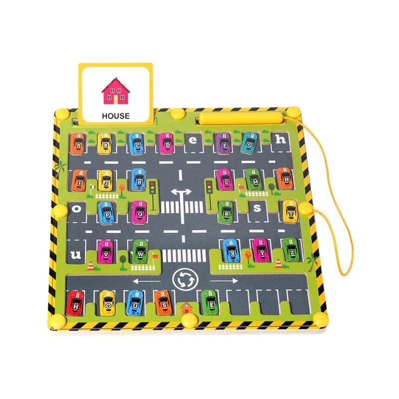 Montessori Magnetic Alphabet Maze Letter Puzzle Wooden Educational Toy Parking Lot Drawing Board Early Learning Activities Gifts