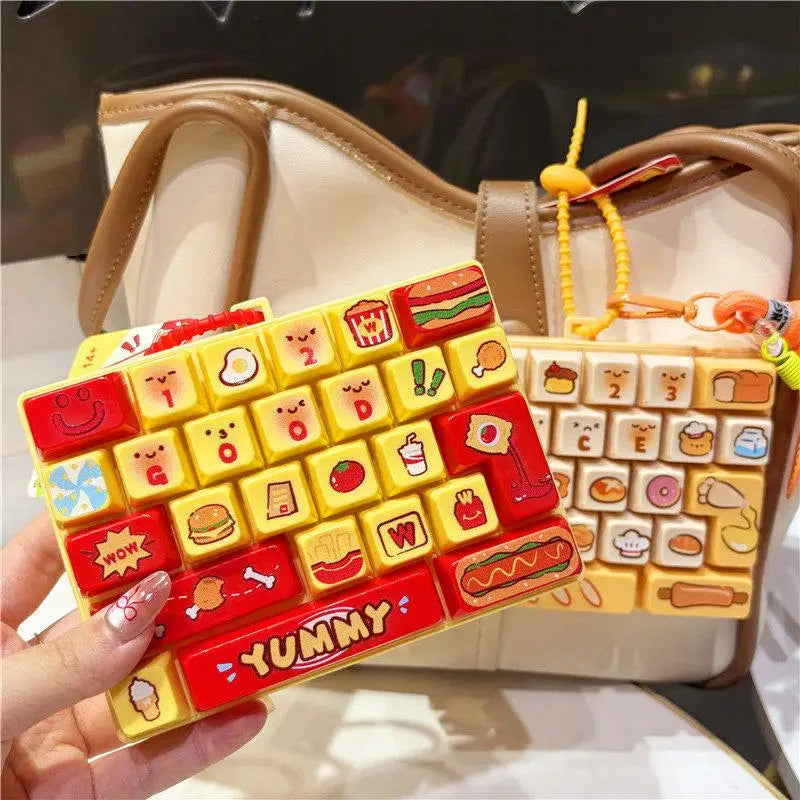Creative Food Themed Keyboard Keychain 26 Buttons Decompression Toy Funny Stress Relief Fidget for Kids Rewards