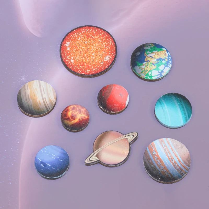 Baby Wooden Montessori Teaching Aids Science Cognition Jigsaw Puzzle Universe Solar System Eight Planet Matching Educational Toy