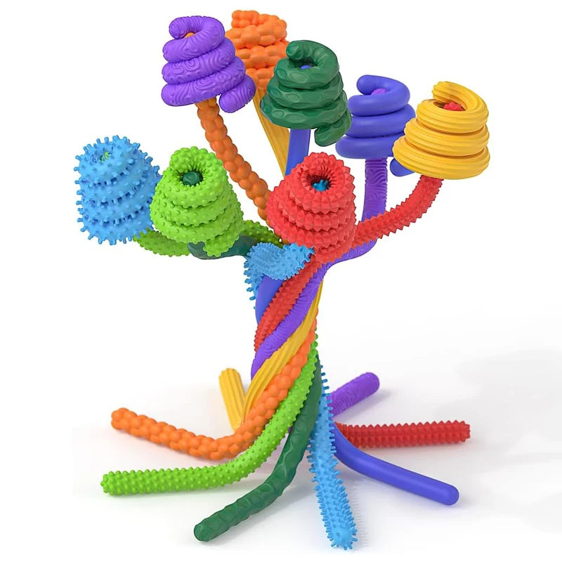 8PCS Sensory Sticks Fidget Toys for Kids And Adults Silicone Bendable Textured Flexible Autism ADHD Quiet Calm Down