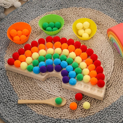 Children Fine Motor Skills Learning Counting Rainbow Pompoms Sorting Games Montessori Early Education Toy with Tweezers For Kids