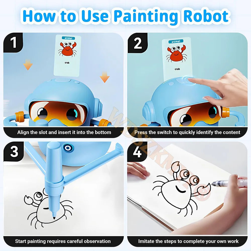 New Kids Drawing Robot Interactive Educational Auto Drawing Robot with 100 Cards for Boys Girls Preschool Learning