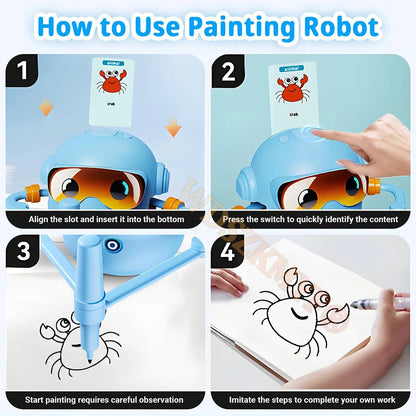 New Kids Drawing Robot Interactive Educational Auto Drawing Robot with 100 Cards for Boys Girls Preschool Learning