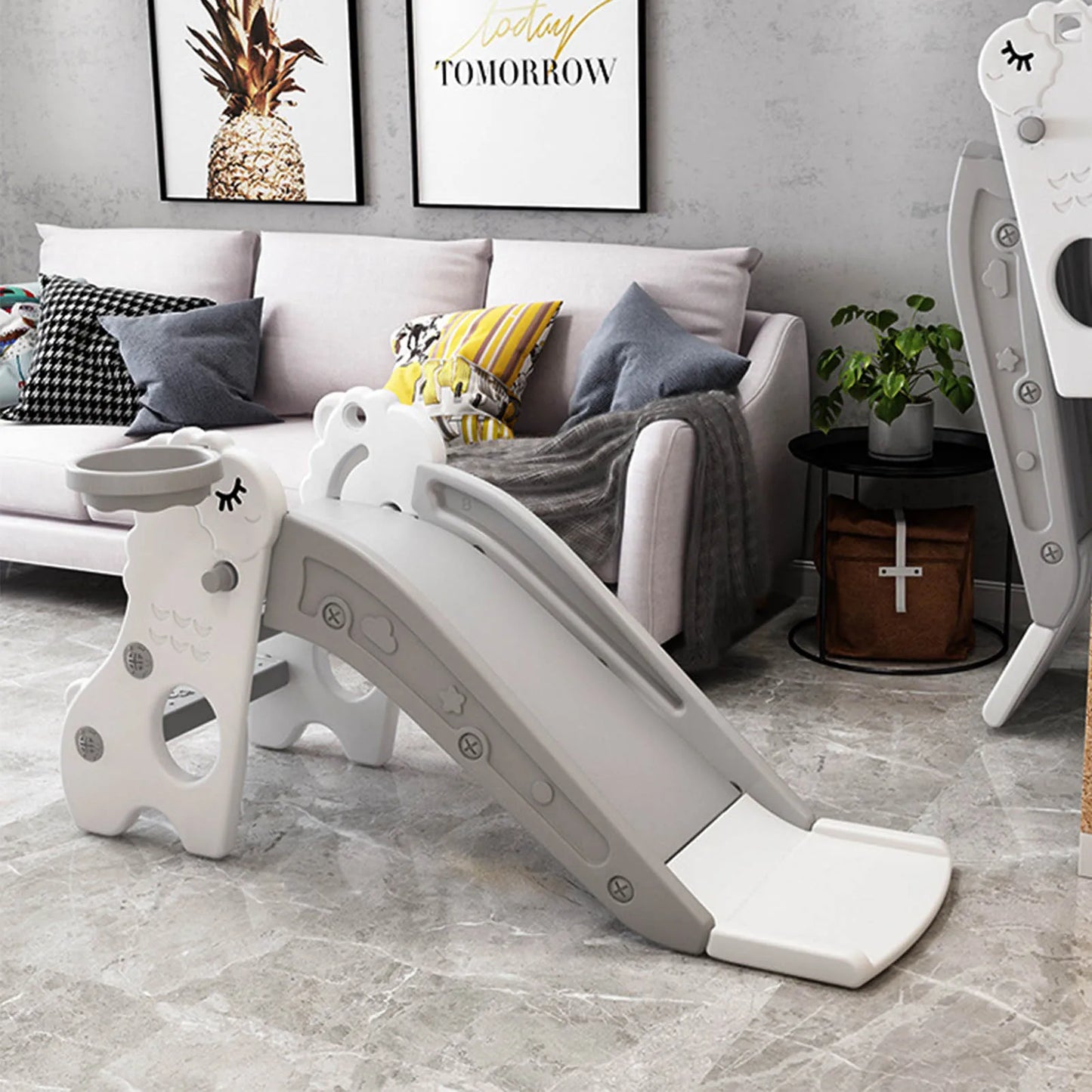 Children Climber Play Slide Kids Indoor Sliding Slide Freestanding Folding 2 Stairs Stable Base Climber Play Slide for Toddlers