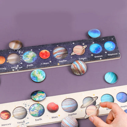 Baby Wooden Montessori Teaching Aids Science Cognition Jigsaw Puzzle Universe Solar System Eight Planet Matching Educational Toy