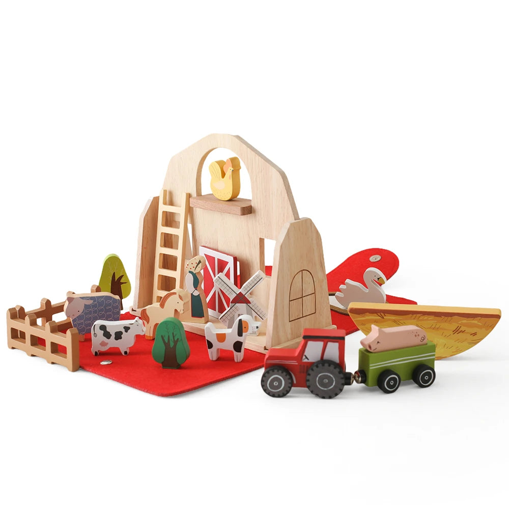 Montessori Barn Toys Baby Simulation Farm Wooden Toy Baby Education Enlightenment Scene Layout Interactive Puzzle Toy Baby Gift
