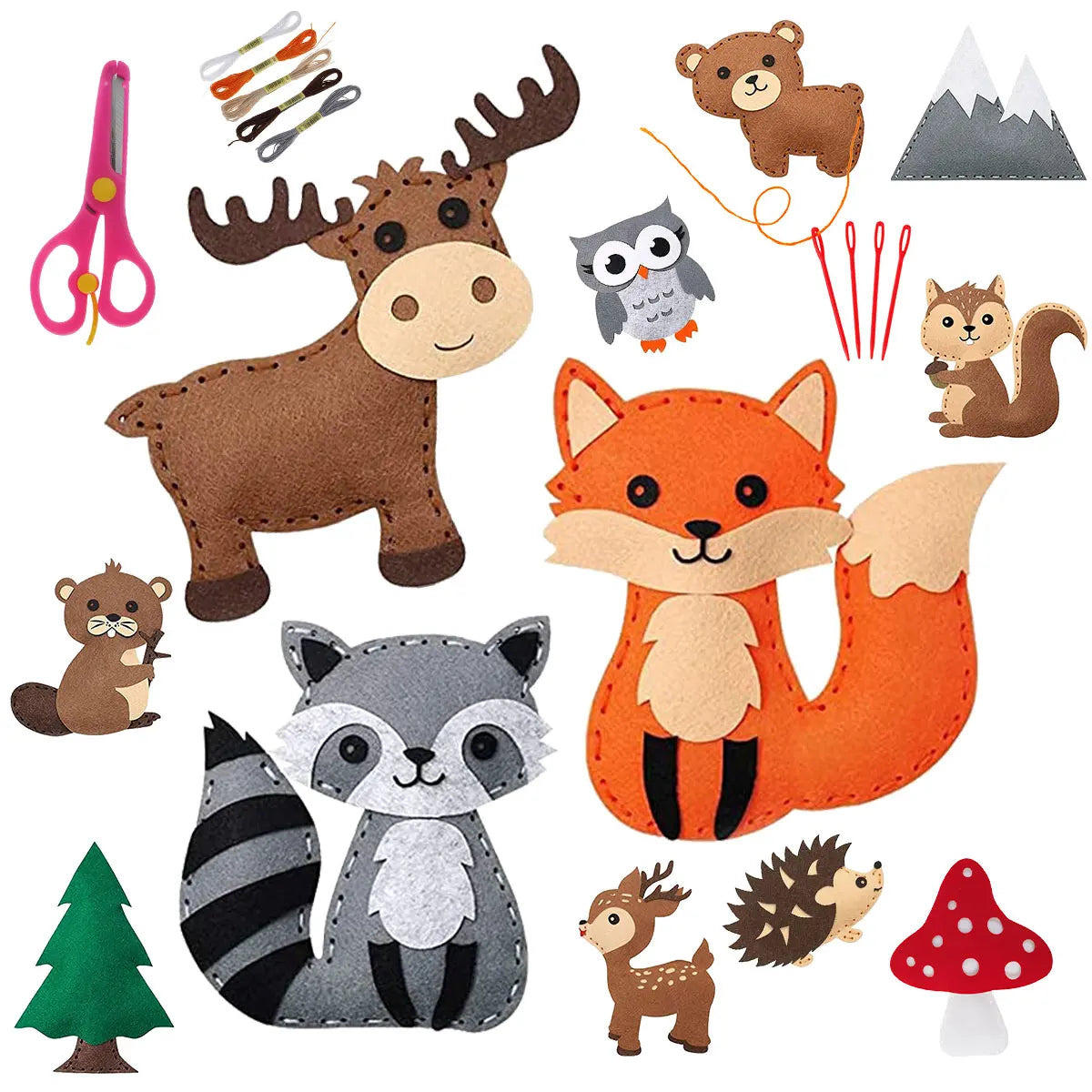 Kids Sewing Kit Woodland Animals Craft DIY Sewing Felt Plush Animals for Kids Beginners Educational Sewing Ornaments Art Toy Set