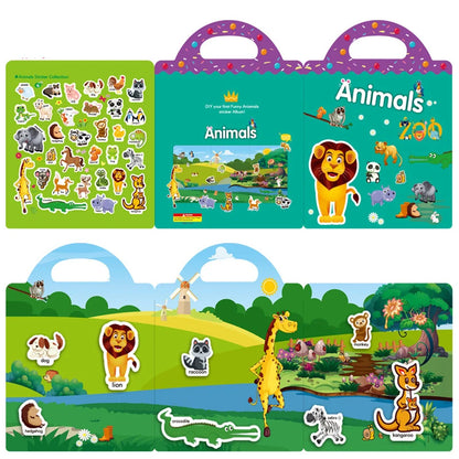 Reusable Cartoon Sticker Book for Kids Multiple Scenos DIY Puzzle Game Educational Learning Classic Toys for Child Age 2-4 Gifts