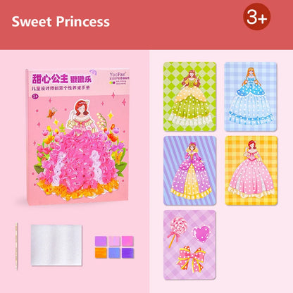 Creative Princess Puzzle Puncture Painting Board with Pens Fabric Craft Kits for Kids Poking Drawing Dress Up Boards DIY Toys