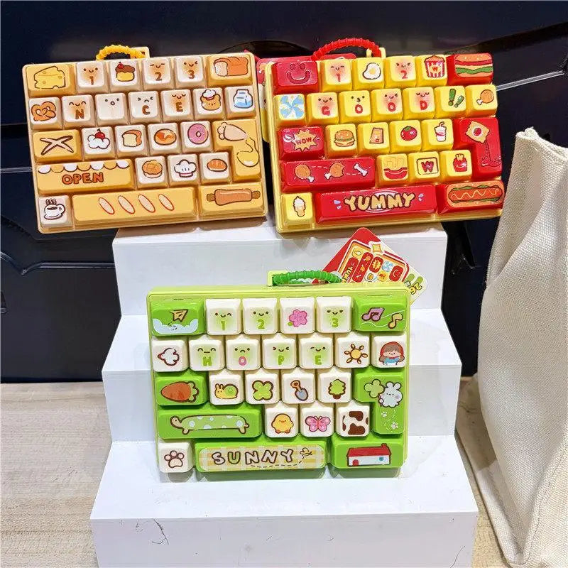 Creative Food Themed Keyboard Keychain 26 Buttons Decompression Toy Funny Stress Relief Fidget for Kids Rewards