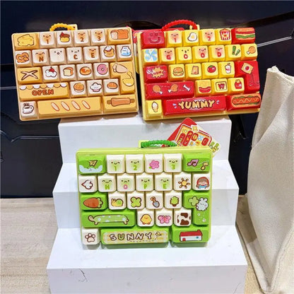 Creative Food Themed Keyboard Keychain 26 Buttons Decompression Toy Funny Stress Relief Fidget for Kids Rewards