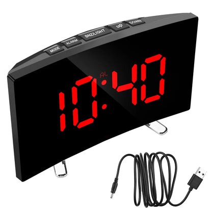 Desktop Clock 7 Inch For Kids Bedroom LED Screen Large Number Table Clock Digital Alarm Clock Curved Dimmable Mirror Clock