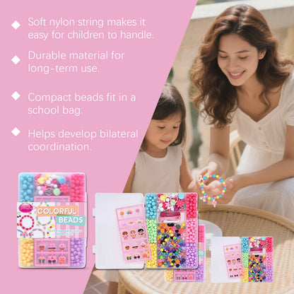 Colorful Kids DIY Bead Kit Bracelet Necklace Creative Art Birthday Toy Gift Girl Age 6+ Handmade Acrylic Multi‑shape Beading Set