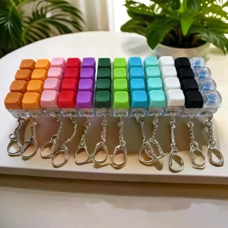 Creative 4 Keys Finger Keyboard Keychain DIY Button Keycap Clicker Fidget Toy Adult Stress Relief Decompression Toy