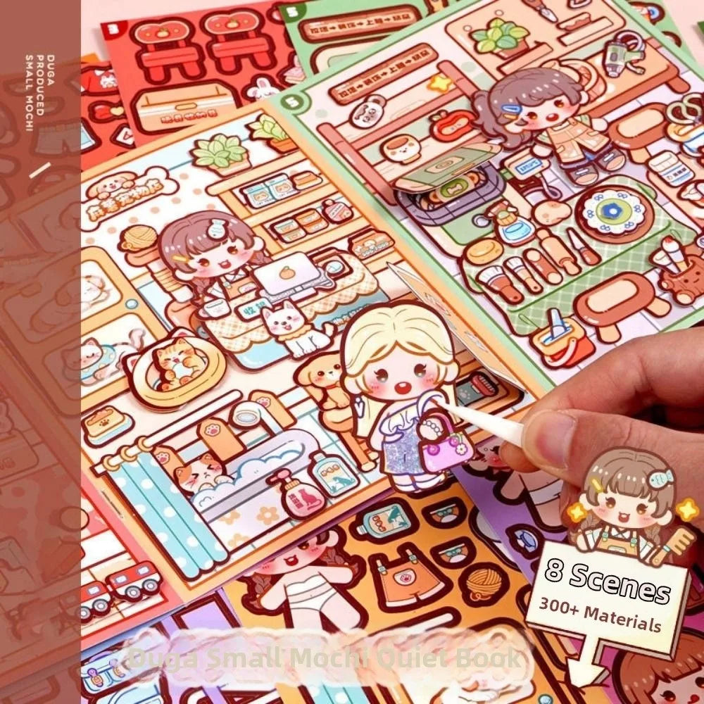 Creative Multicolor Occupation Quiet Book 2.5D 8 Kind Scene Miniature Scene Stickers Hands Training Paper Puzzle Sticker Toy