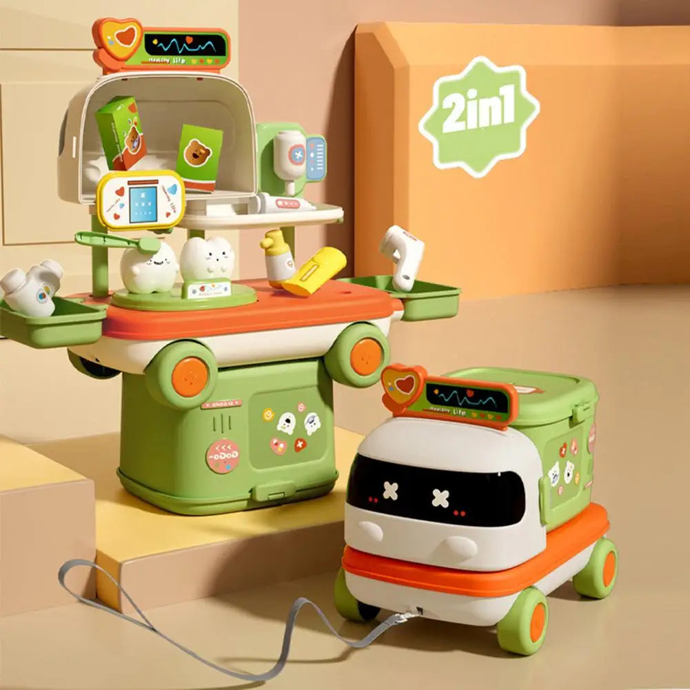 Kids Doctor Kitchen Makeup Toys for Girls Interactive Pretend Playhouse Set Portable Foldable Storage Box Children Birthday Gift