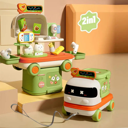 Kids Doctor Kitchen Makeup Toys for Girls Interactive Pretend Playhouse Set Portable Foldable Storage Box Children Birthday Gift