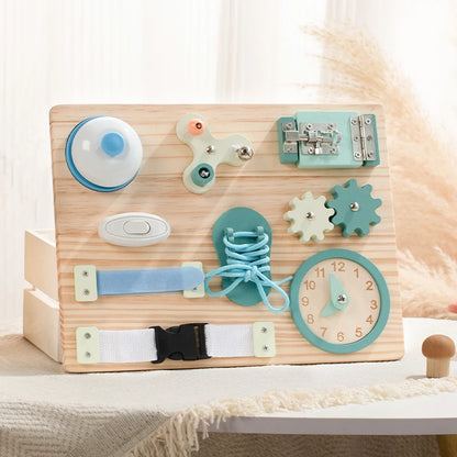 Montessori Busy Board for Toddlers Wooden Activity Sensory Board for Fine Motor Skills Travel Educational Learning Toys for Kid