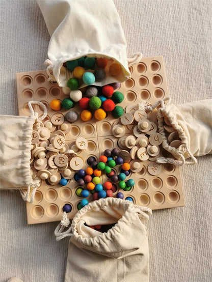 Montessori Sensory Wooden Toys Beech Caculate  Semi Tray One Hundred Board  with Felt Balls  ALphabets Numbers  Creative Play