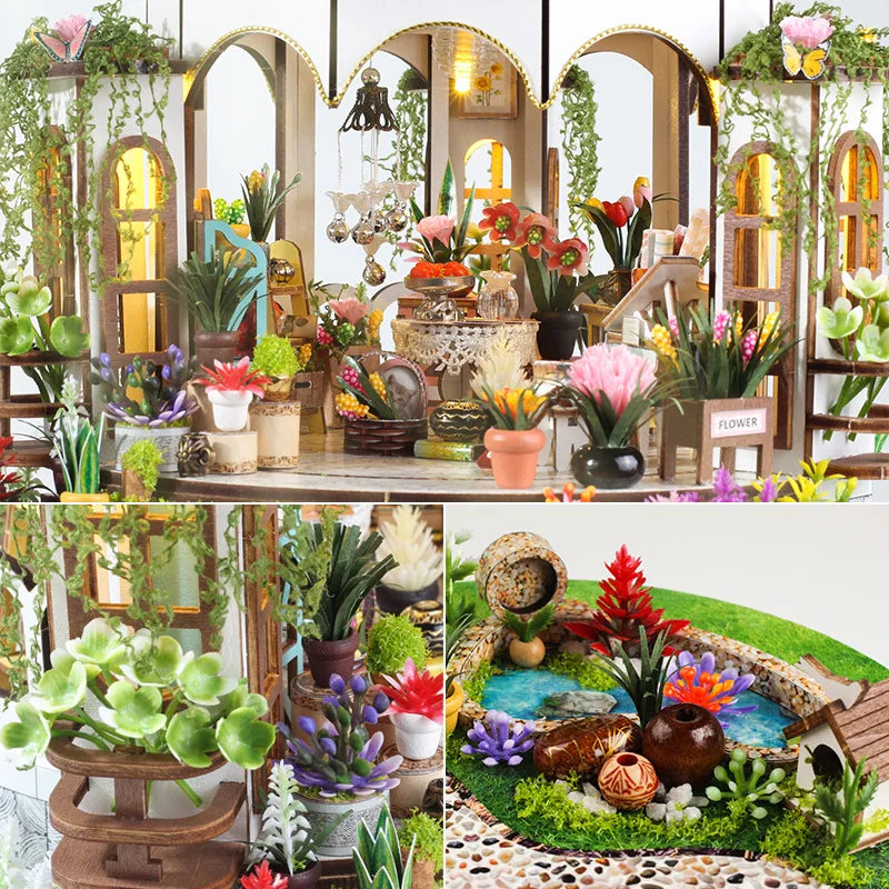 Creative 3D Sky Garden Assembled Building Kits Model with Lights Wooden Puzzles Desktop Decoration Toys Gift for Kids