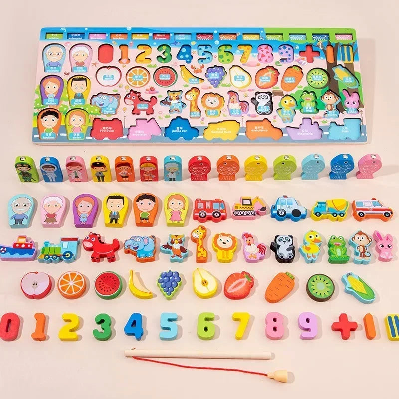 Educational Toys Puzzle Board for Montessori Learning Game Mathematical Counting Fishing Color Matching Toy for Children's Gift
