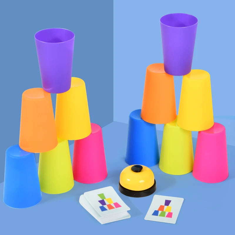 Montessori Toys Stack Cup Game With Card  Kid Educational  Intellectual Enlightenment Color Cognition Logic Training Children